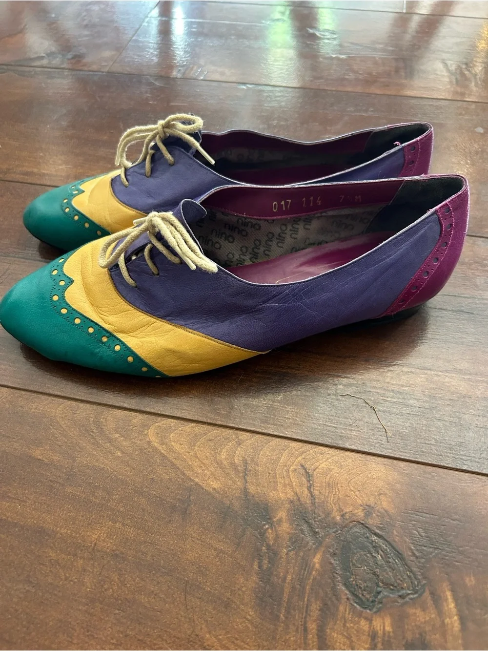 Vintage 80.s leather colorblock wingtip oxfords 7.5 - Picture 2 of 8
